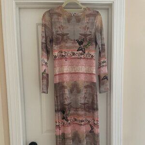 Delora Versailles Print Mesh Midi Dress